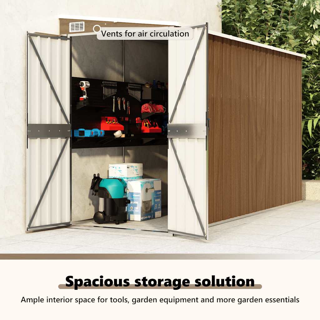 Abrigo de jardim de parede castanho 118x288x178 cm aço galvanizado