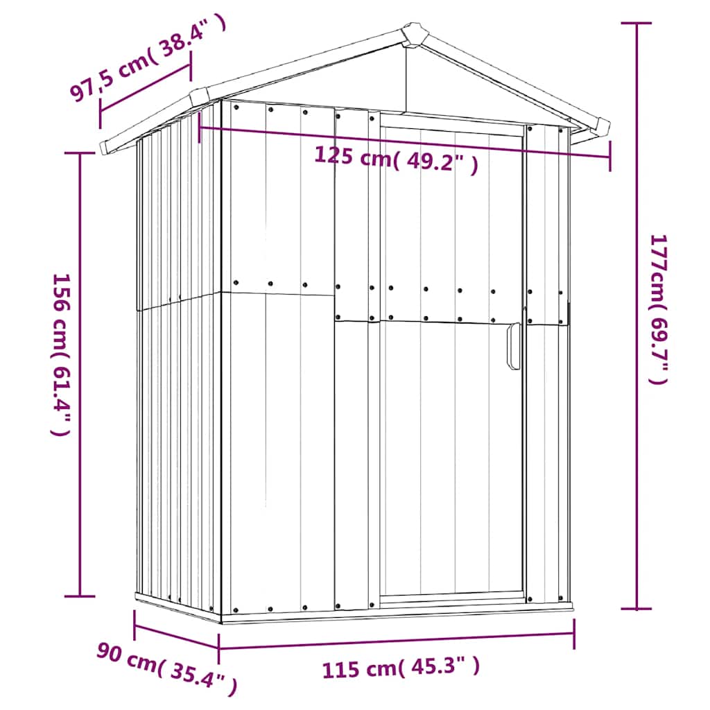 Abrigo de jardim 126x97,5x177 cm aço galvanizado cinzento