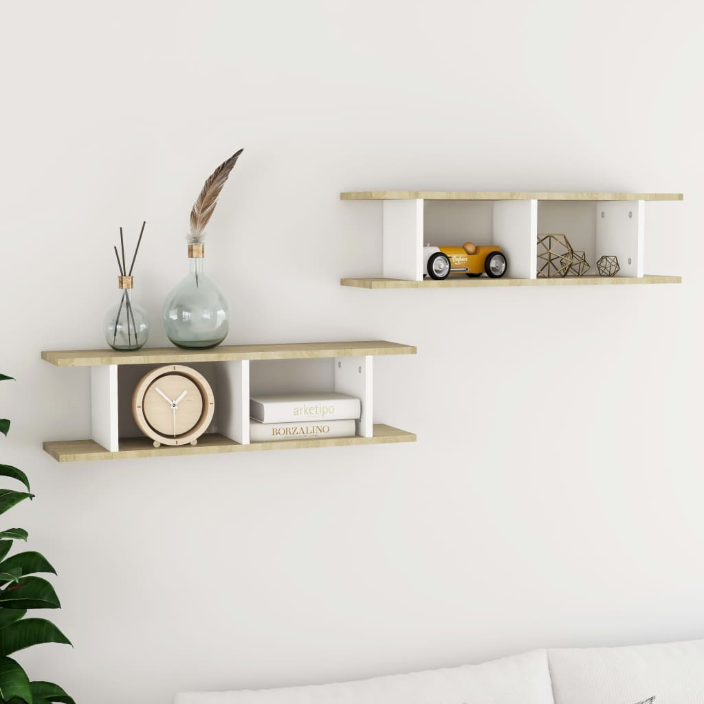 Prateleiras de parede 2 pcs 75x18x20 cm deriv. madeira branco