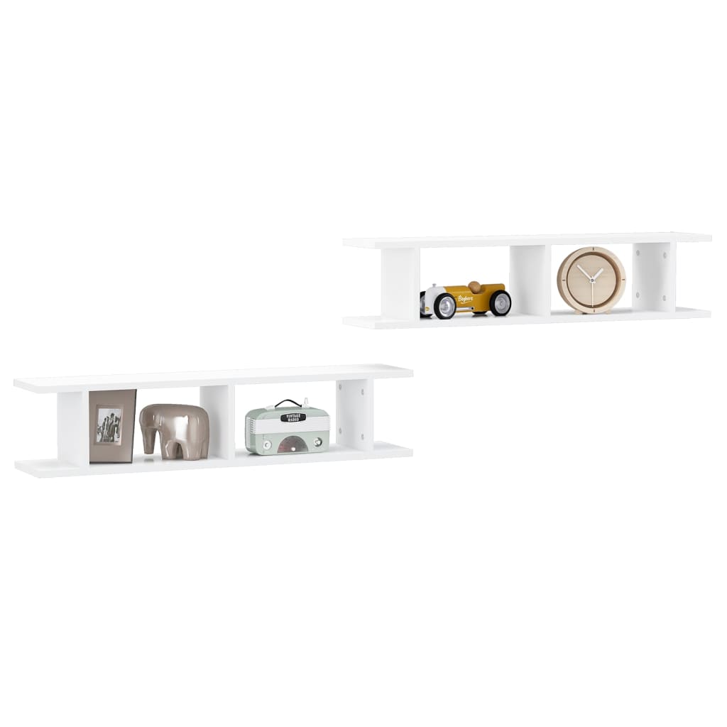 Prateleiras de parede 2 pcs 75x18x20 cm deriv. madeira branco