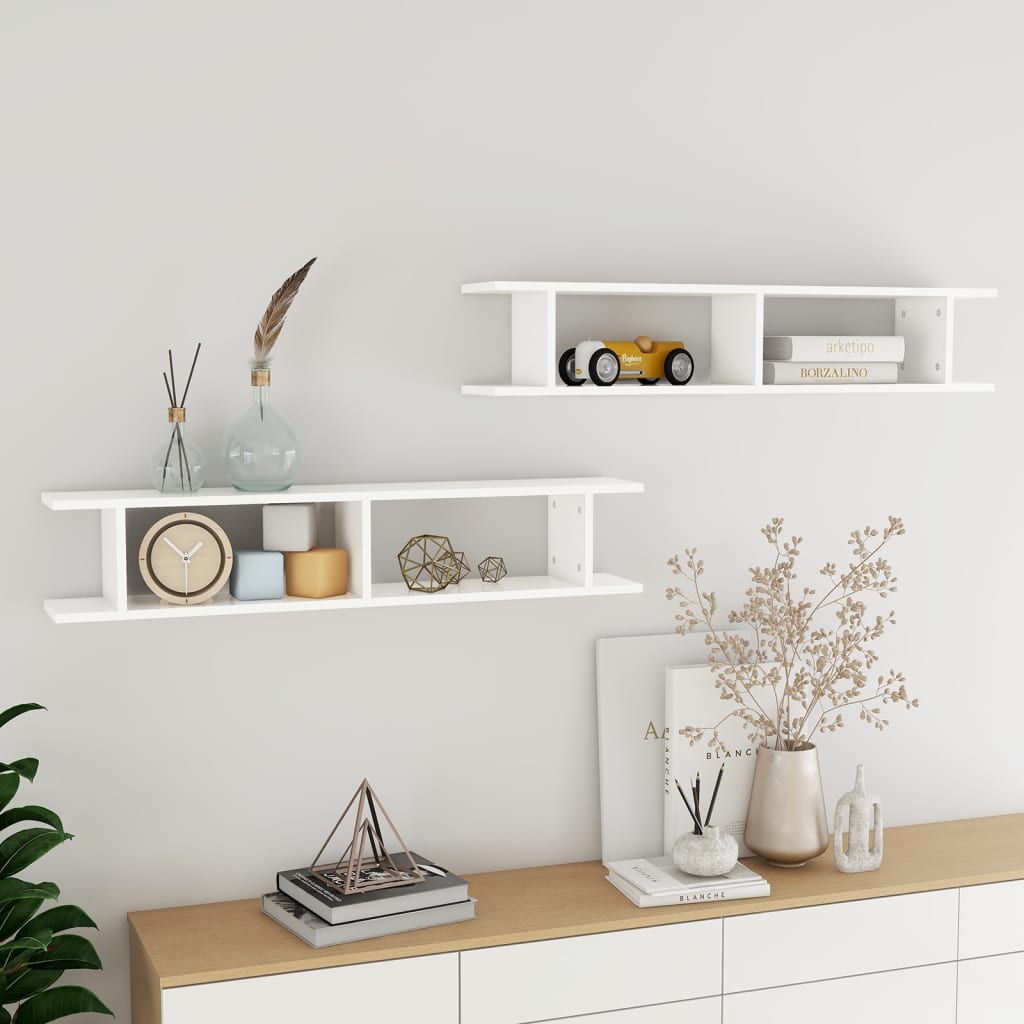 Prateleiras de parede 2 pcs 75x18x20 cm deriv. madeira branco