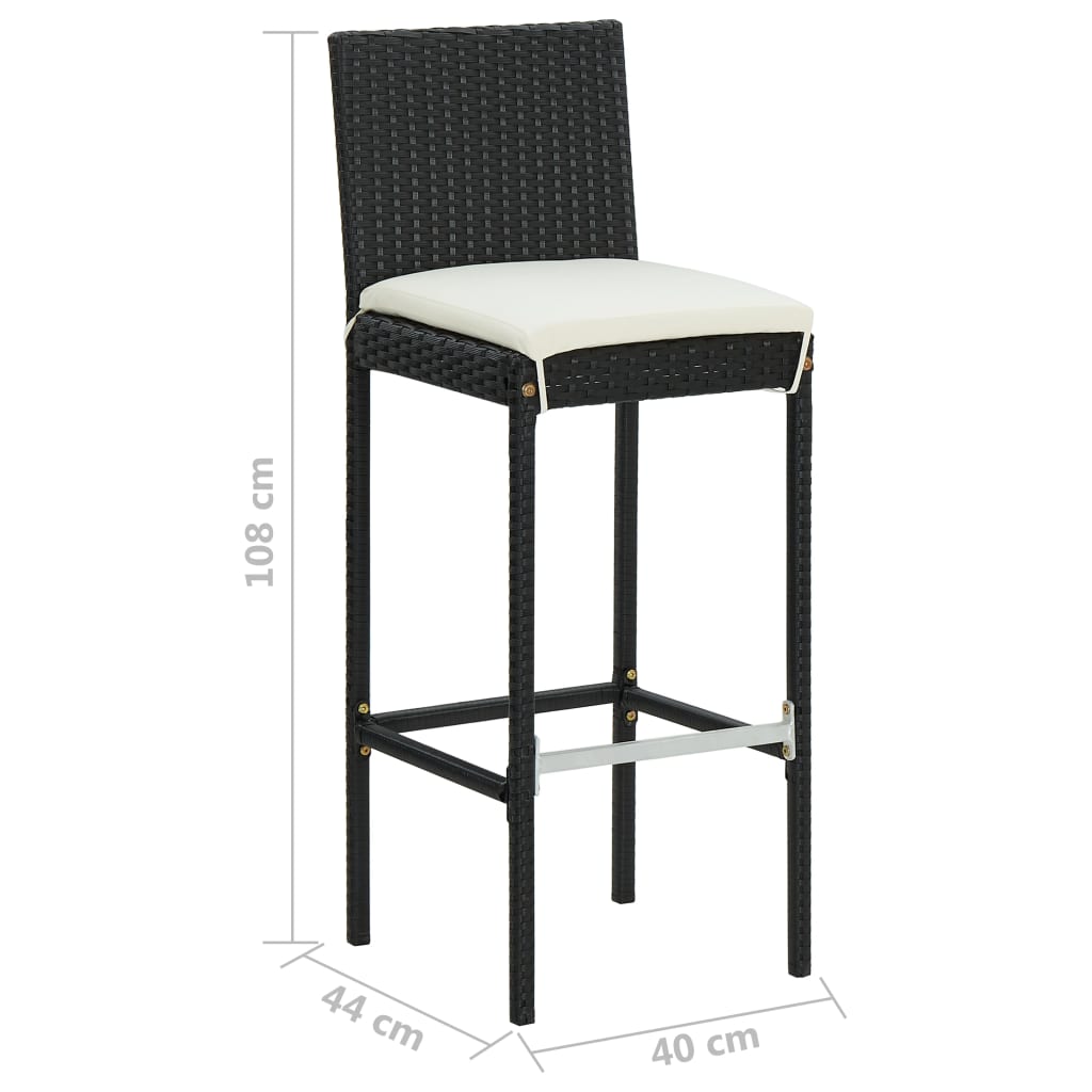 Bancos de bar com almofadões para jardim 2 pcs vime PE preto