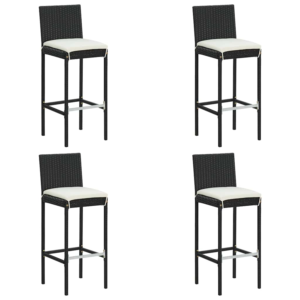 Bancos de bar com almofadões para jardim 4 pcs vime PE preto