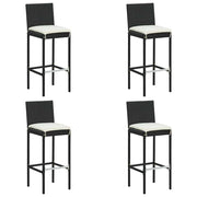 Bancos de bar com almofadões para jardim 4 pcs vime PE preto