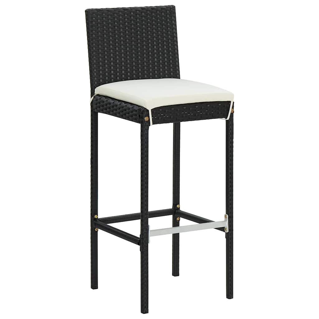 Bancos de bar com almofadões para jardim 4 pcs vime PE preto