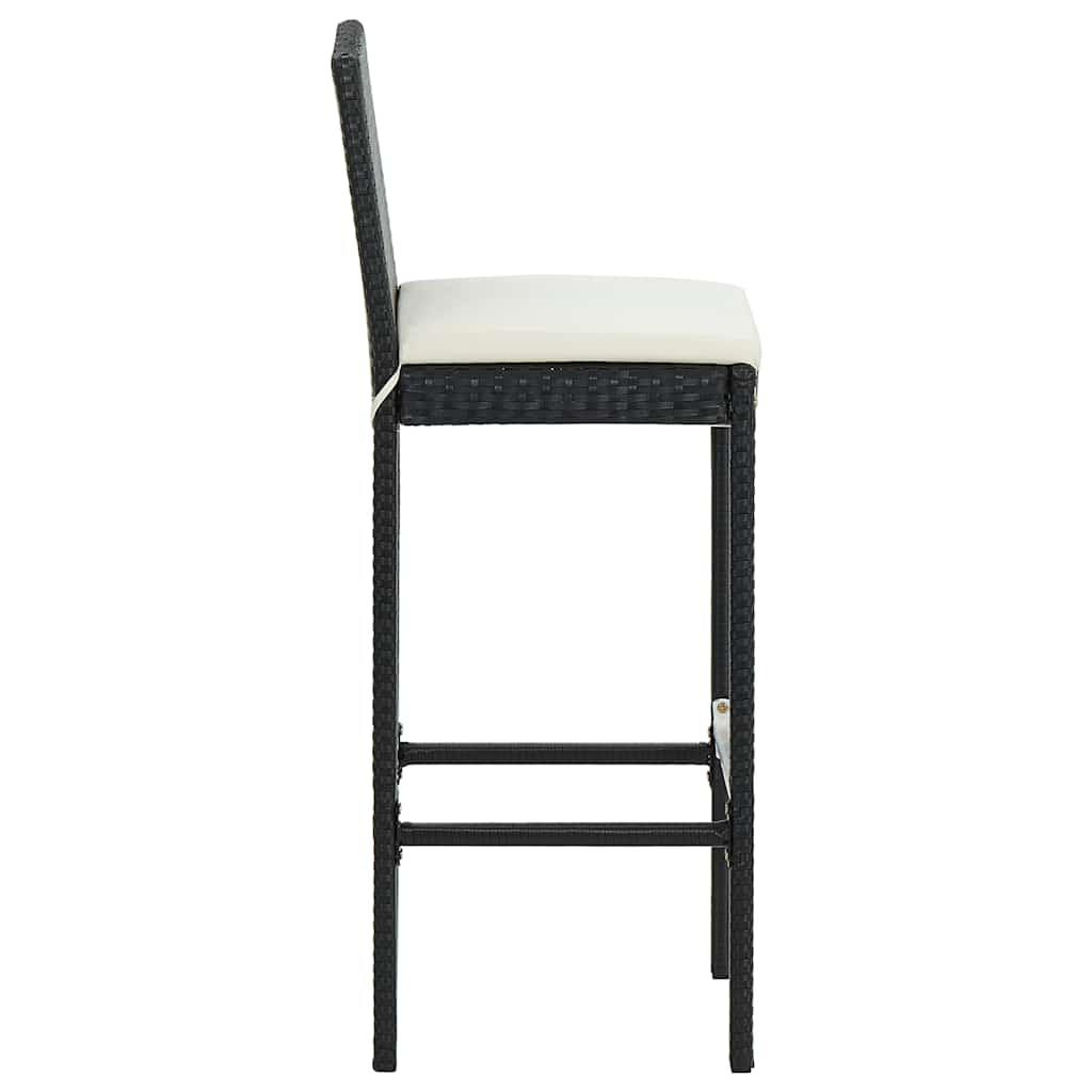 Bancos de bar com almofadões para jardim 4 pcs vime PE preto