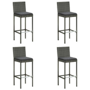Bancos de bar p/ jardim com almofadões 4 pcs vime PE cinzento