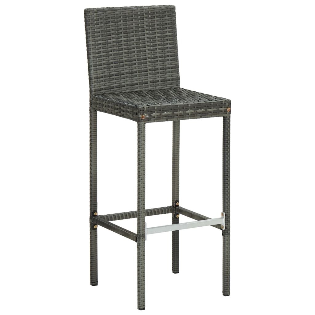 Bancos de bar p/ jardim com almofadões 4 pcs vime PE cinzento