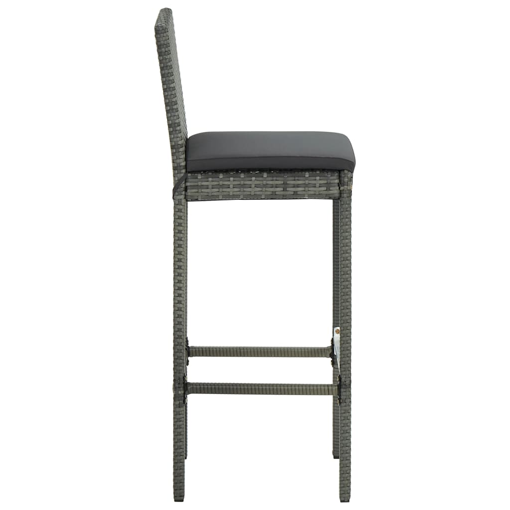 Bancos de bar p/ jardim com almofadões 4 pcs vime PE cinzento