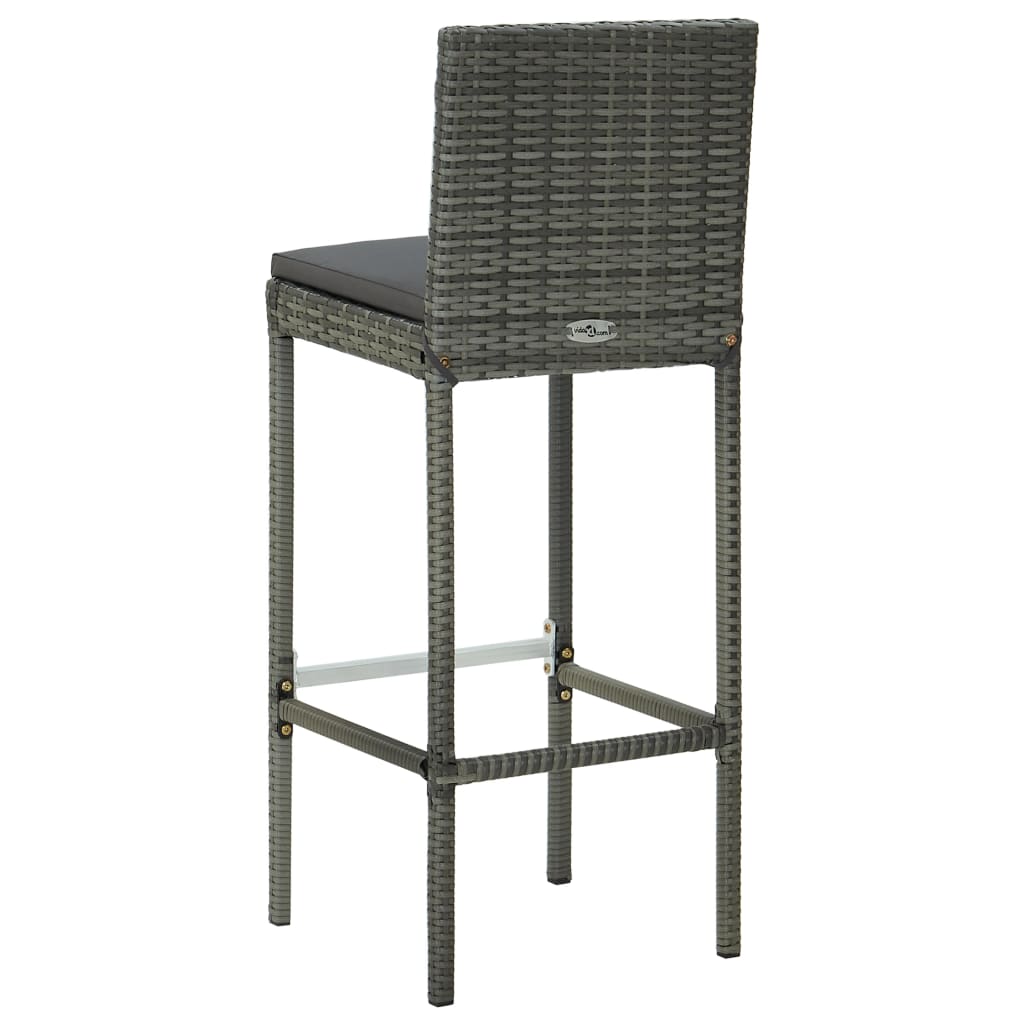 Bancos de bar p/ jardim com almofadões 4 pcs vime PE cinzento
