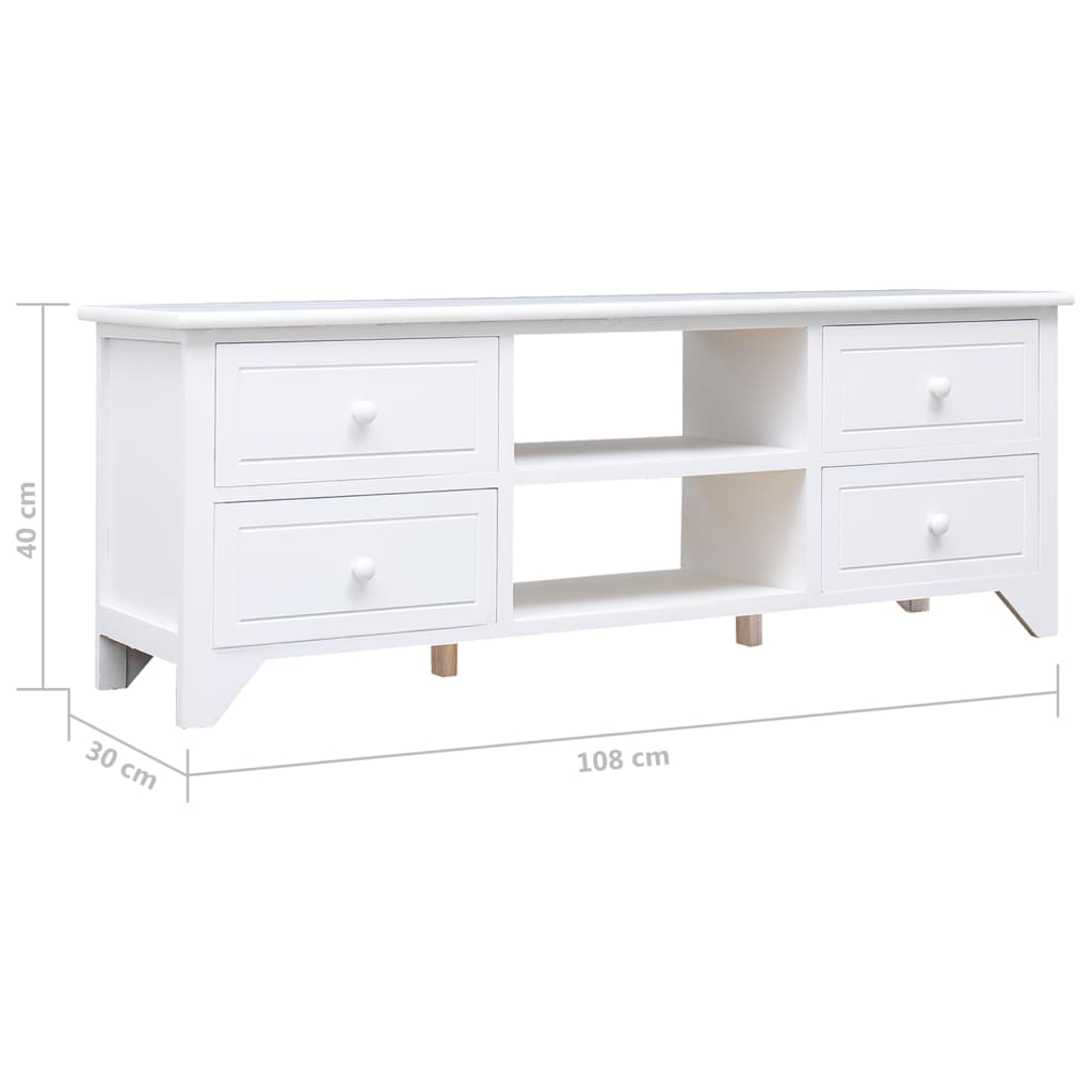 Móvel de TV 108x30x40 cm madeira paulownia maciça branco