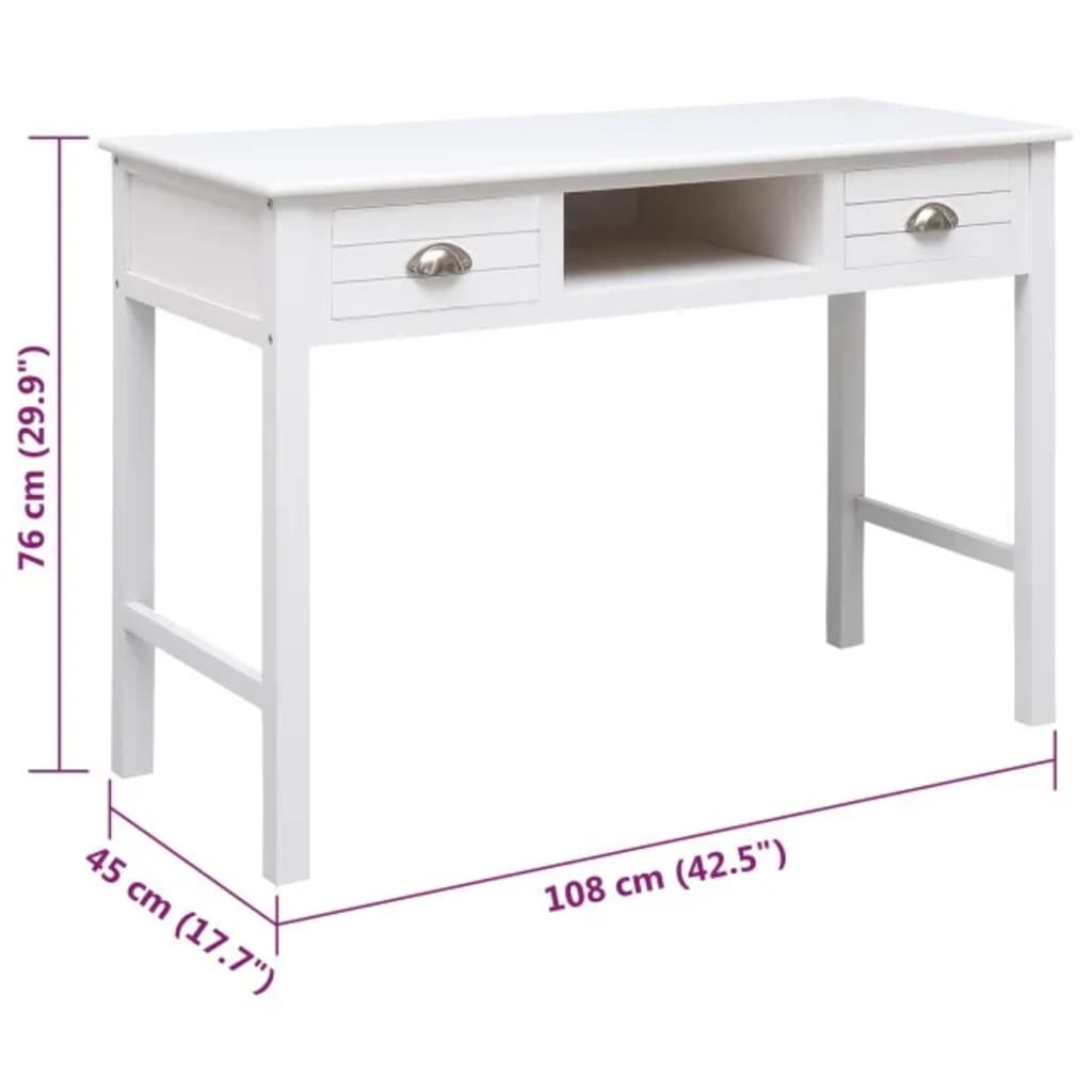Secretária 108x45x76 cm madeira de paulownia maciça branco