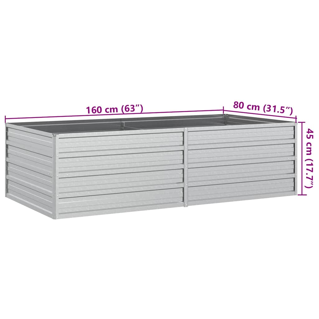 Canteiro elevado de jardim 160x80x45cm aço galvanizado prateado