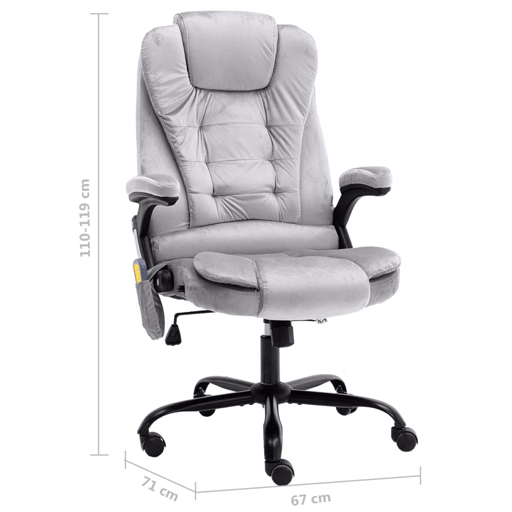 Cadeira escritório c/ função de massagem veludo cinzento-claro