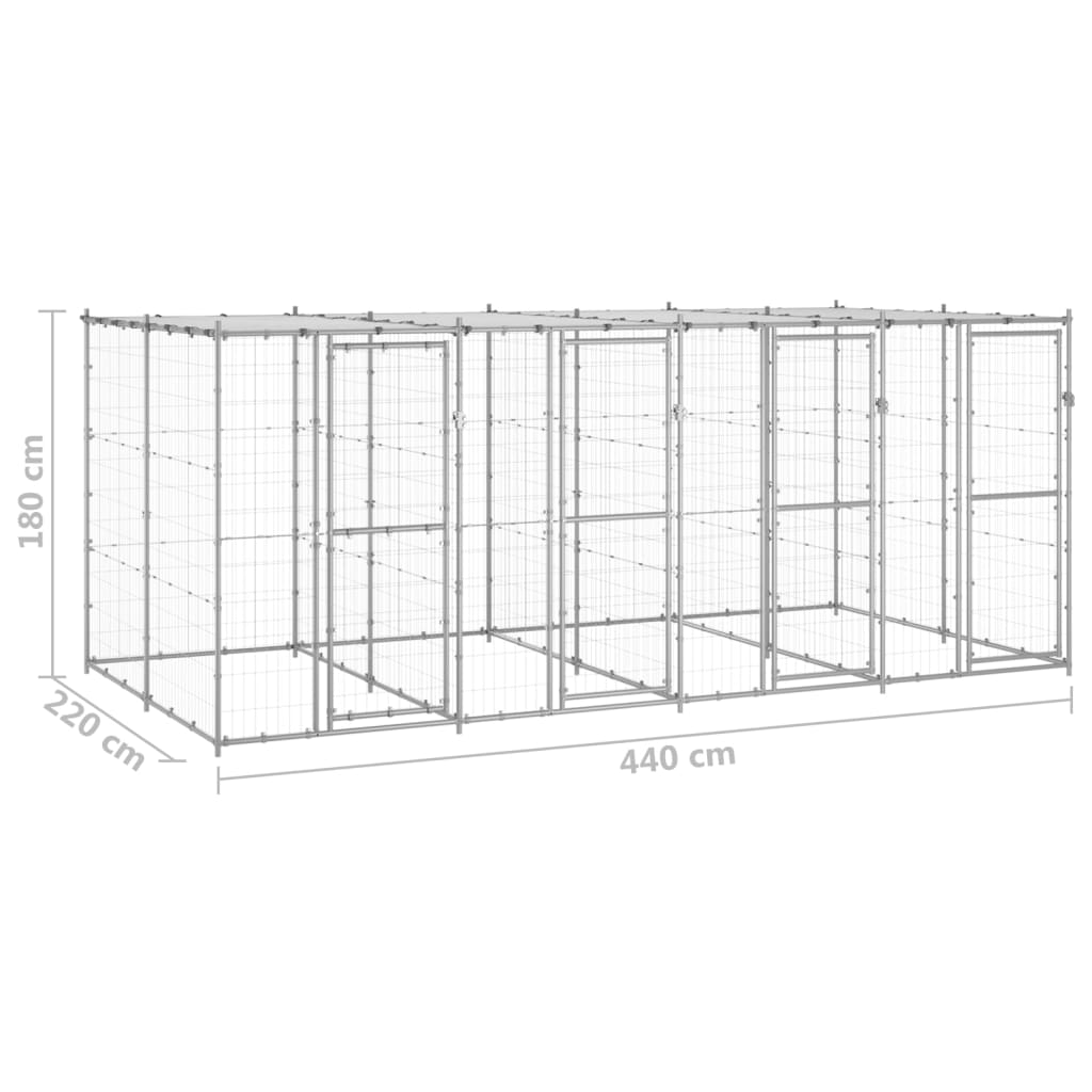 Canil de exterior com telhado 9,68 m² aço galvanizado