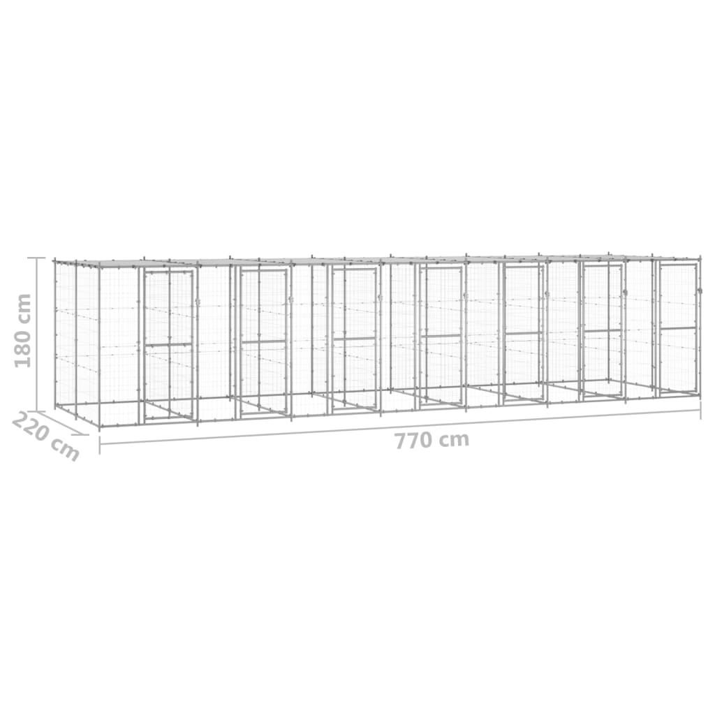 Canil de exterior com telhado 16,94 m² aço galvanizado