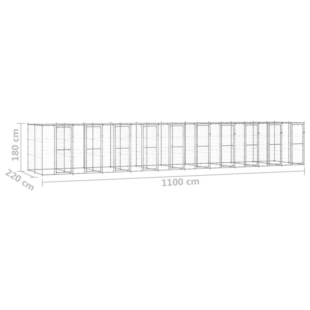 Canil de exterior com telhado 24,2 m² aço galvanizado