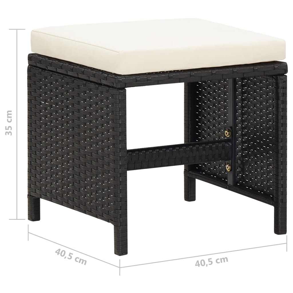 Bancos de jardim 4 pcs com almofadões vime PE preto