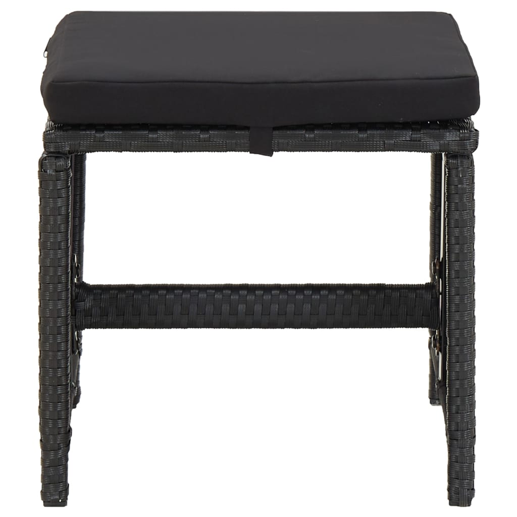 Bancos de jardim 4 pcs com almofadões vime PE preto