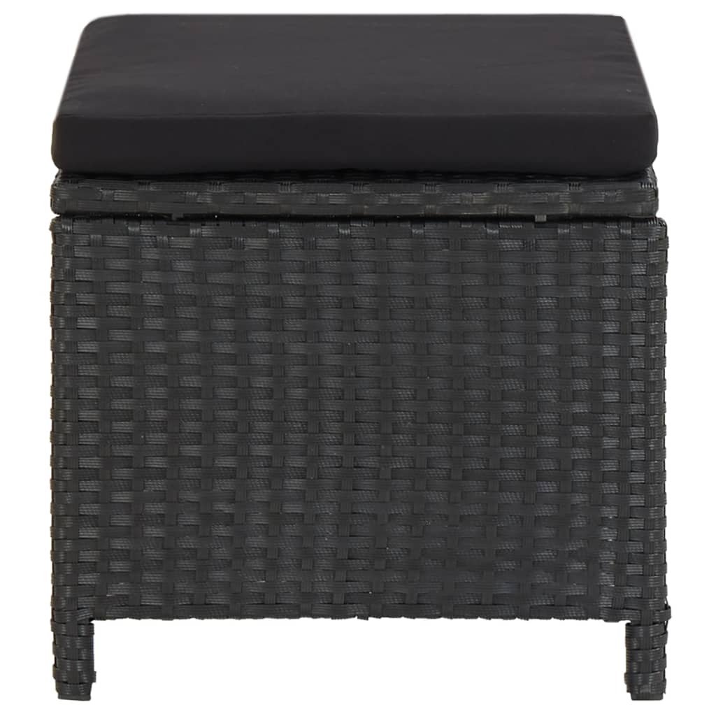 Bancos de jardim 4 pcs com almofadões vime PE preto