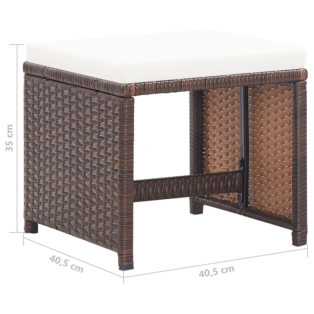 Bancos de jardim 4 pcs com almofadões vime PE castanho