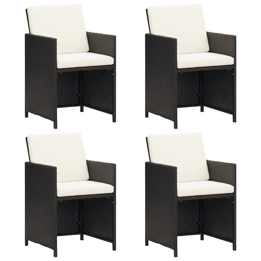 Cadeiras de jantar p/ jardim com almofadões 4 pcs vime PE preto