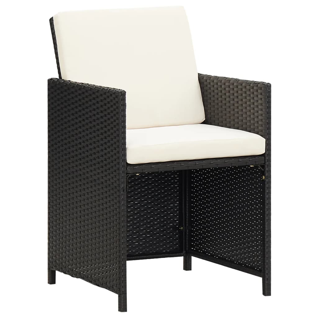 Cadeiras de jantar p/ jardim com almofadões 4 pcs vime PE preto