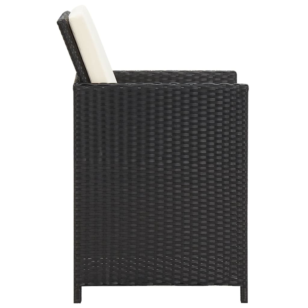Cadeiras de jantar p/ jardim com almofadões 4 pcs vime PE preto