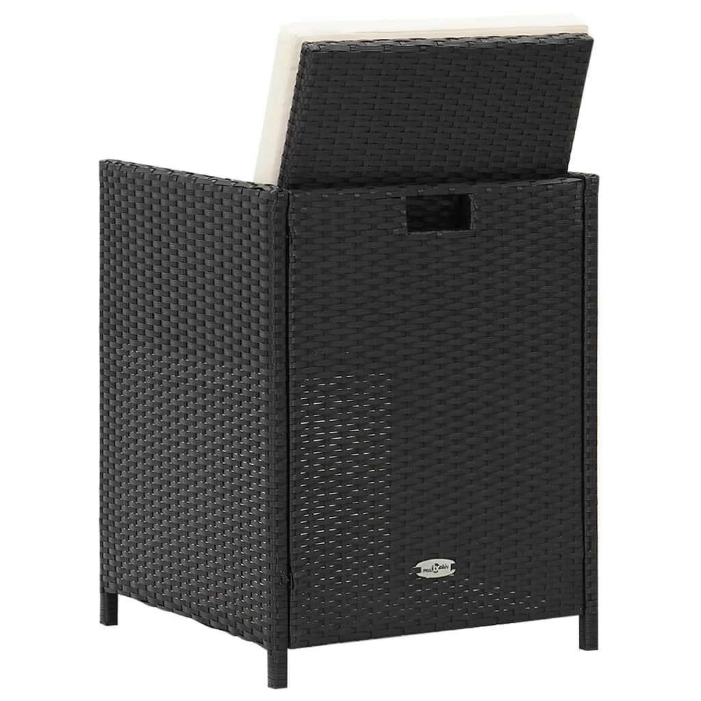 Cadeiras de jantar p/ jardim com almofadões 4 pcs vime PE preto