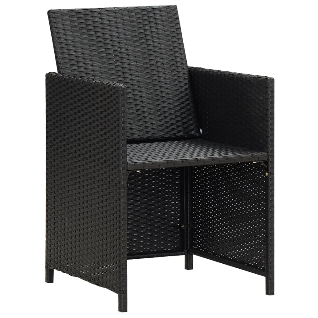 Cadeiras de jantar p/ jardim com almofadões 4 pcs vime PE preto