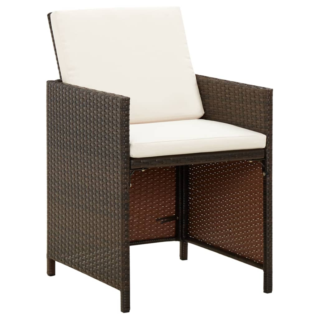 Cadeiras de jantar jardim c/ almofadões 4 pcs vime PE castanho