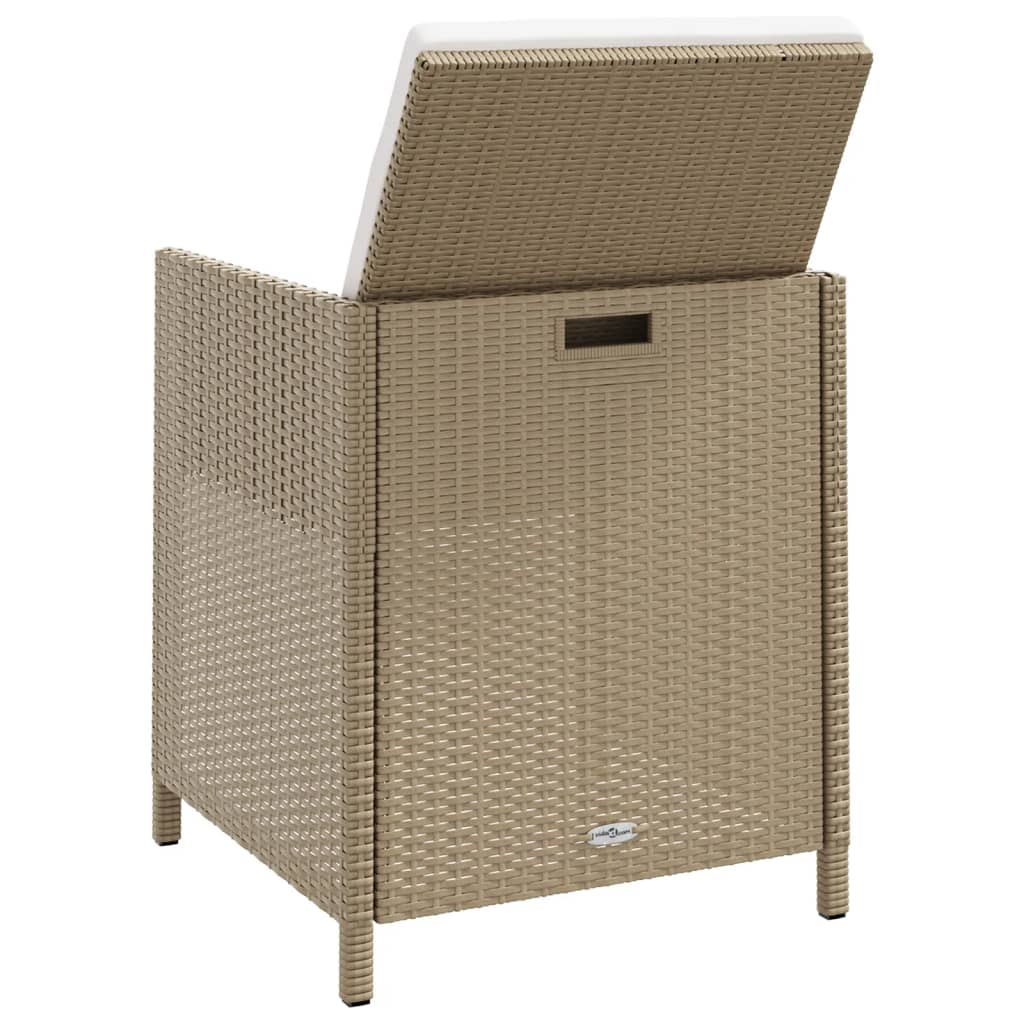 Cadeiras de jantar p/ jardim com almofadões 4 pcs vime PE bege