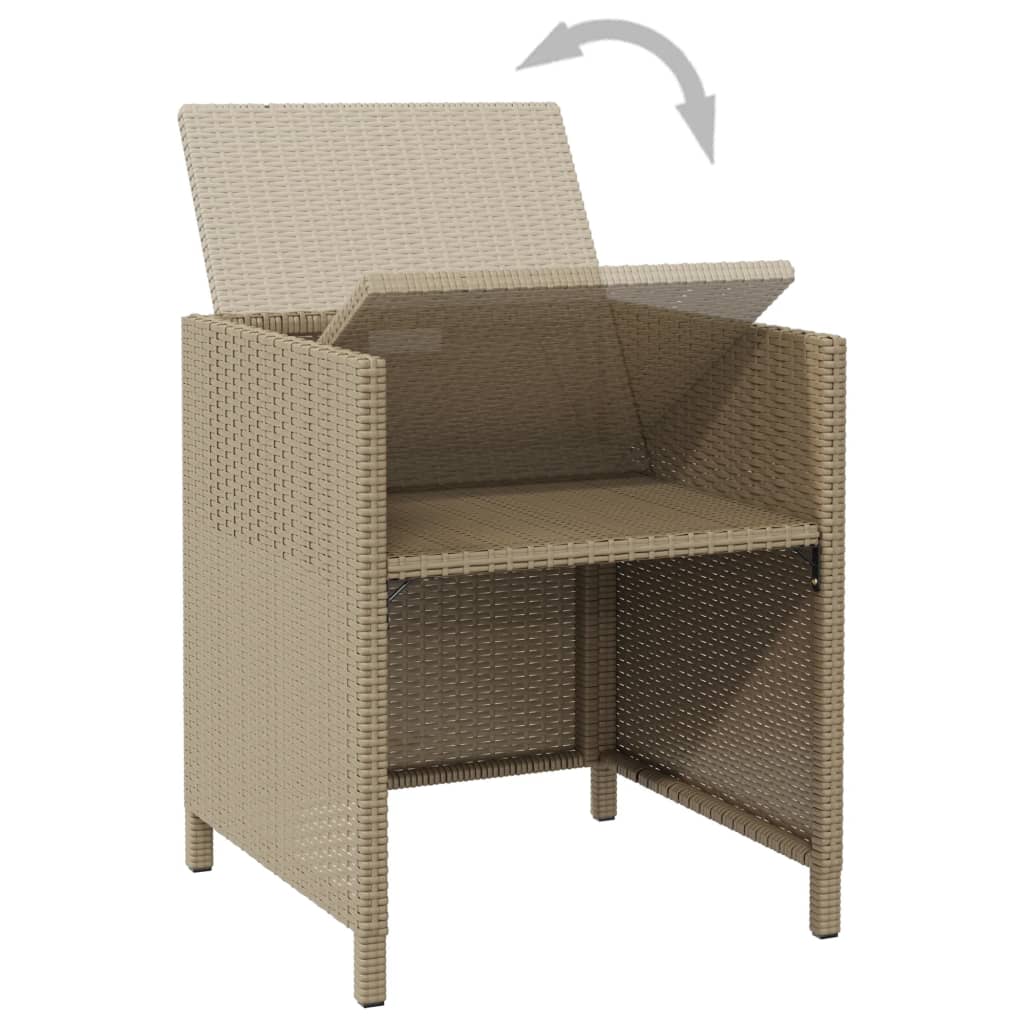 Cadeiras de jantar p/ jardim com almofadões 4 pcs vime PE bege