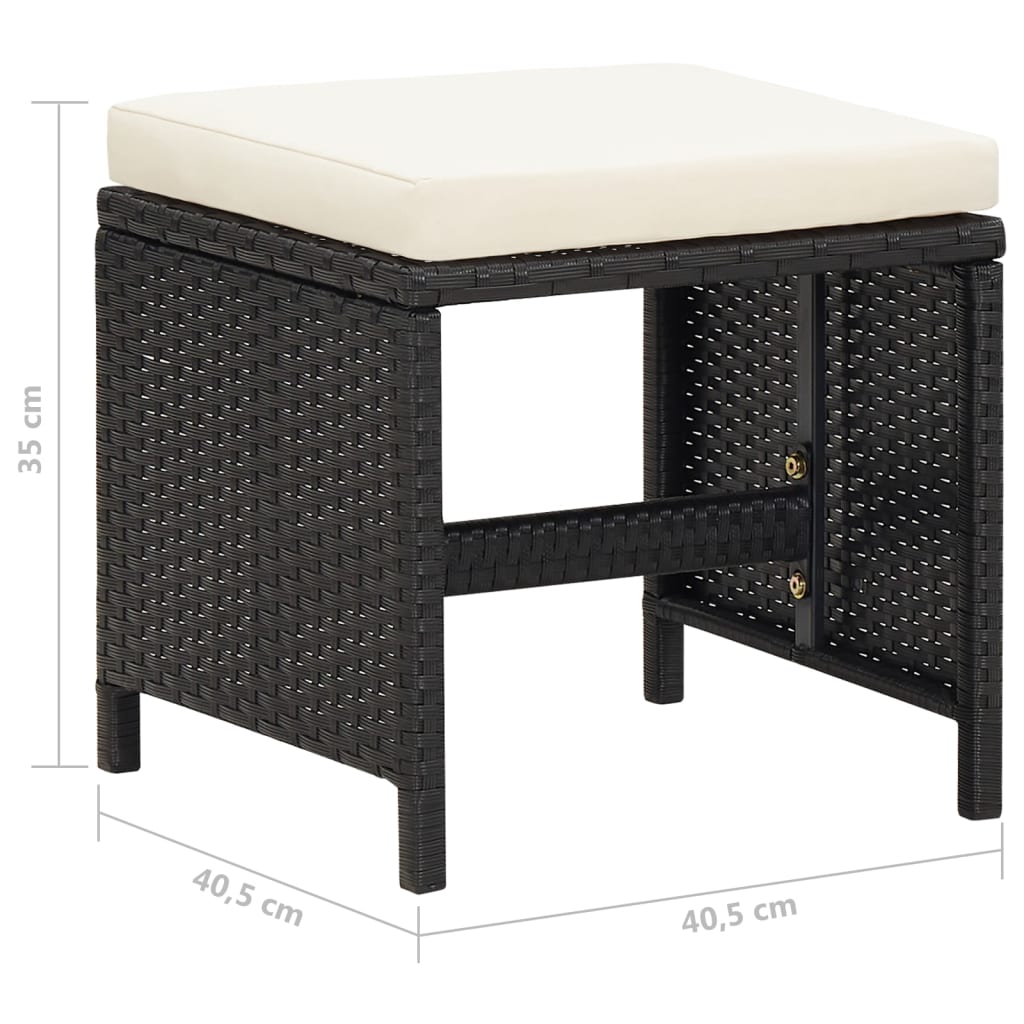 Bancos de jardim 4 pcs com almofadões vime PE preto