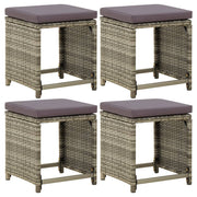 Bancos de jardim 4 pcs com almofadões vime PE cinzento