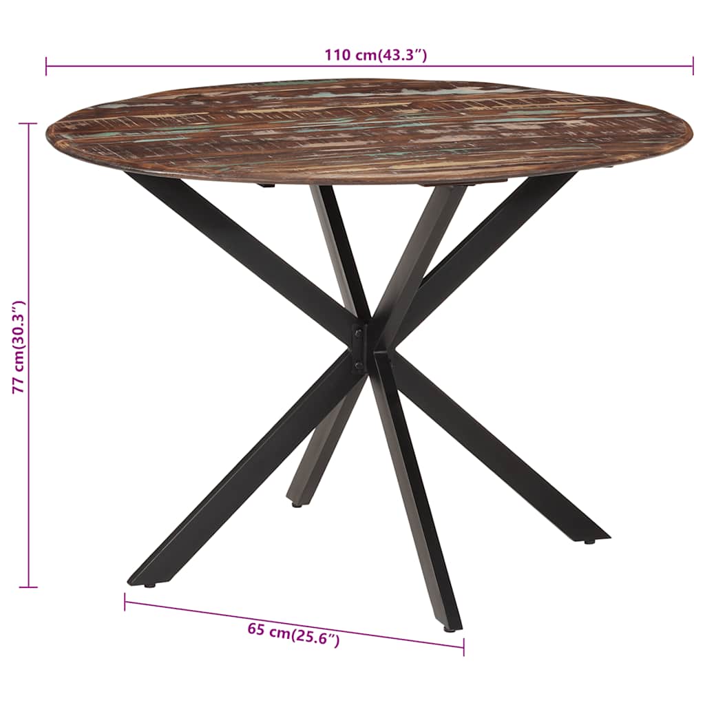 Mesa de jantar Ø110x78 cm madeira recuperada maciça e aço