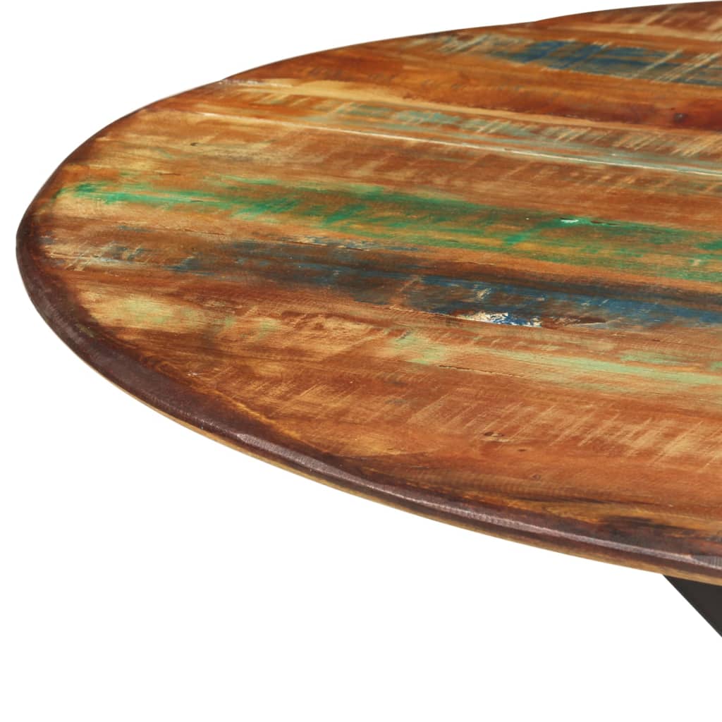 Mesa de jantar Ø110x78 cm madeira recuperada maciça e aço