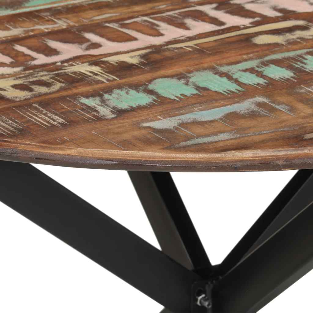 Mesa de jantar Ø110x78 cm madeira recuperada maciça e aço