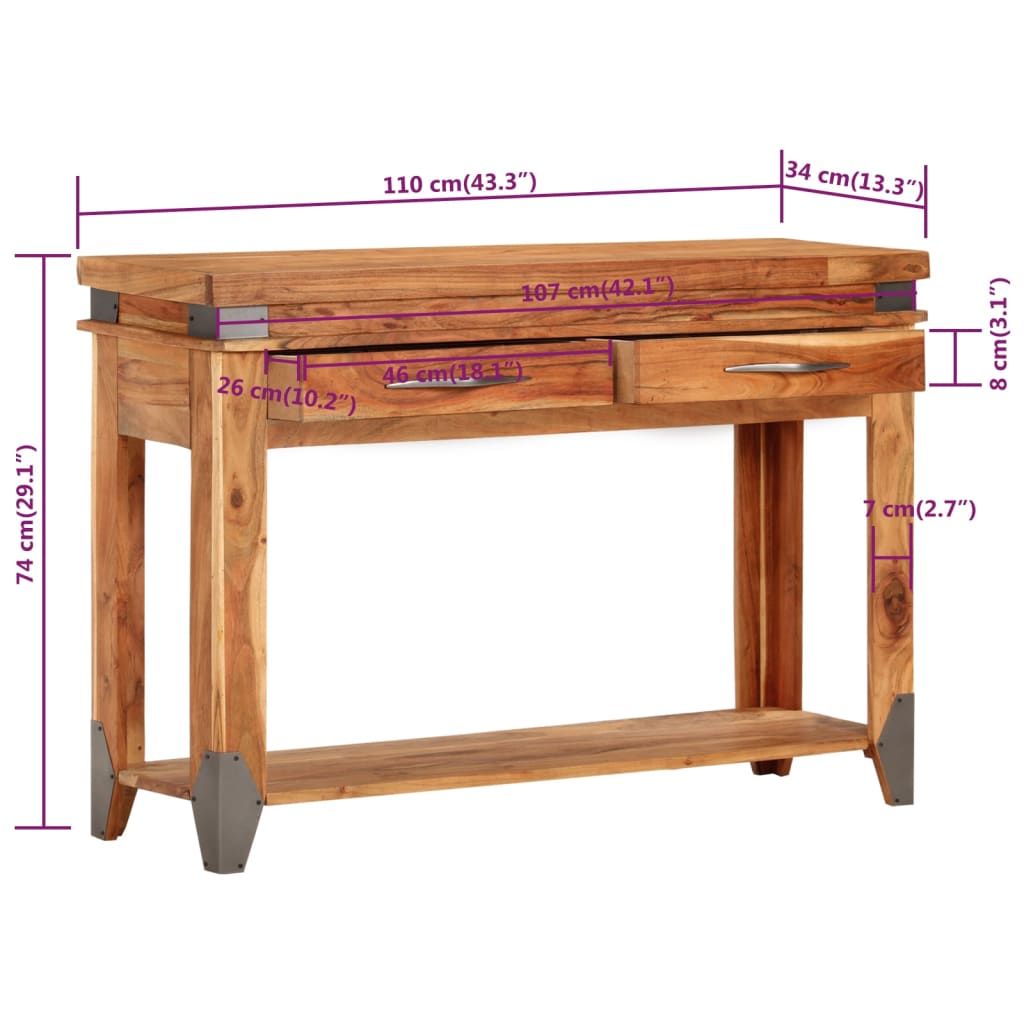 Mesa consola 110x34x74 cm madeira de acácia maciça
