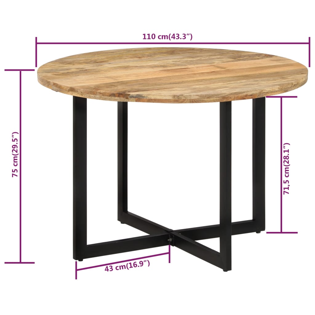 Mesa de jantar 110x75 cm madeira de mangueira maciça