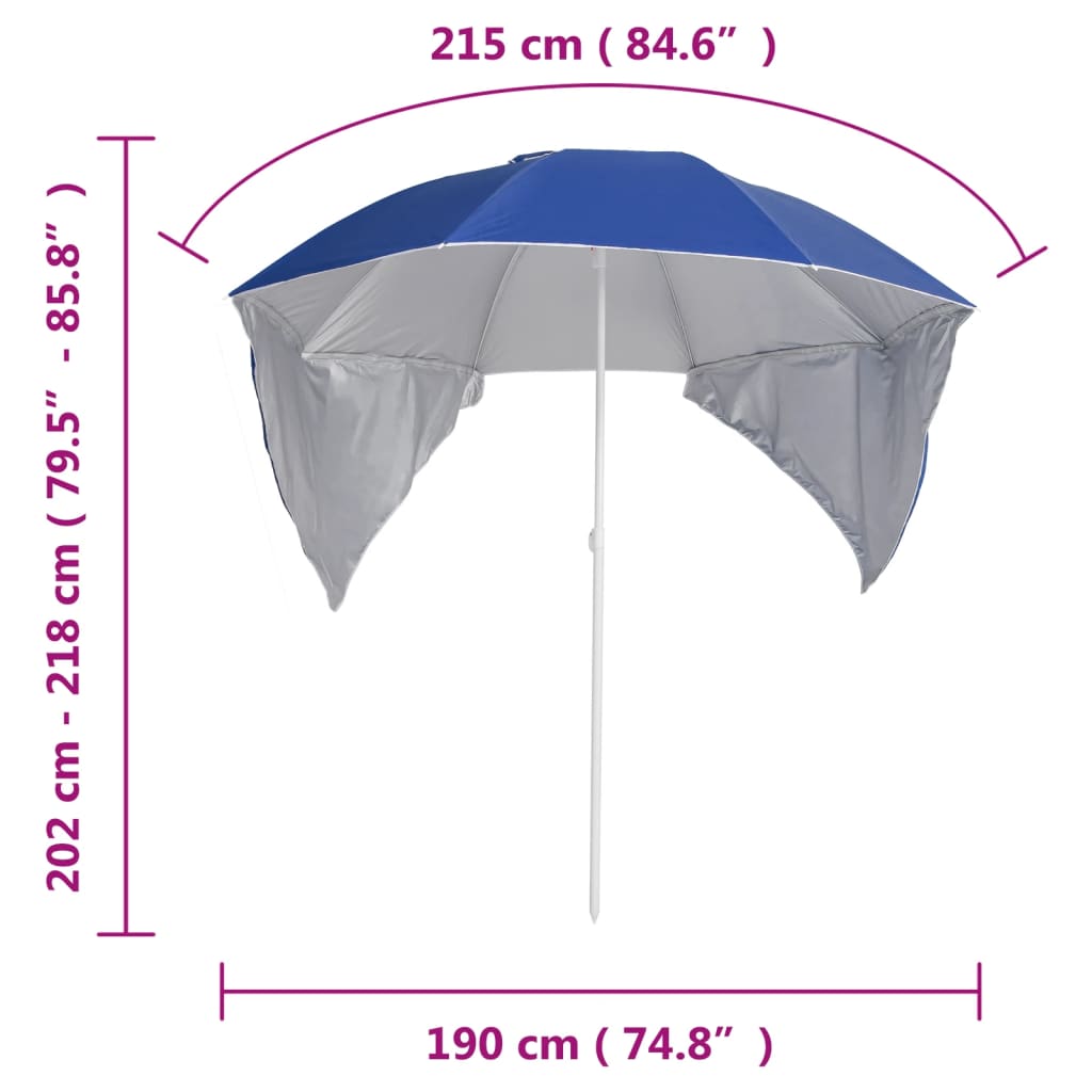 Guarda-sol de praia com paredes laterais 215 cm azul