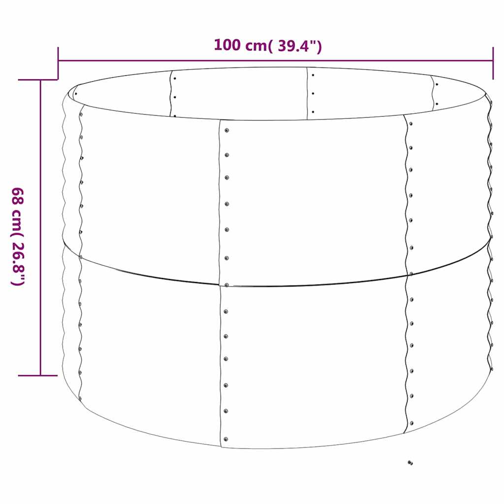 Canteiro elevado jardim 100x100x68 aço galvanizado cinzento