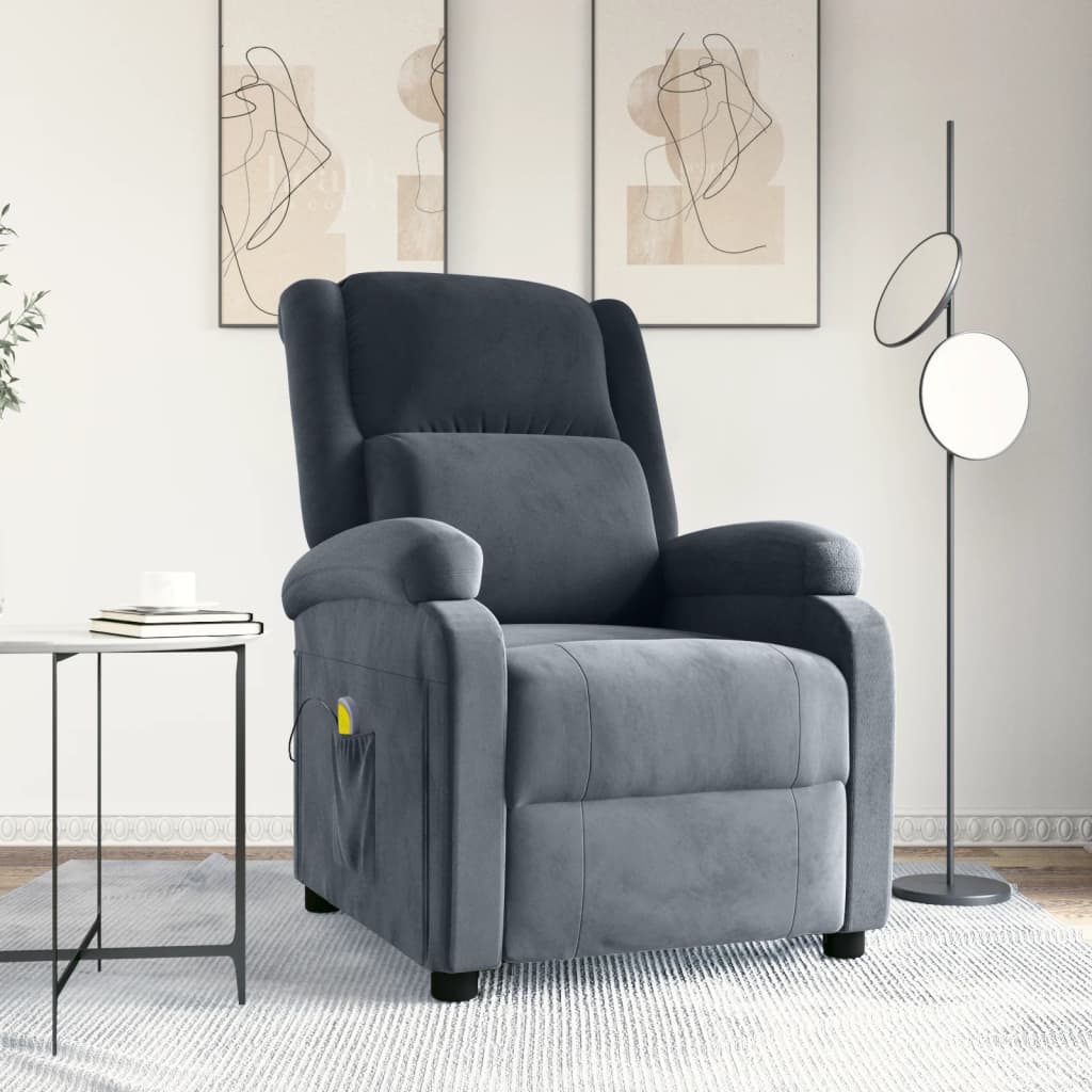 Poltrona de massagens veludo cinza-escuro