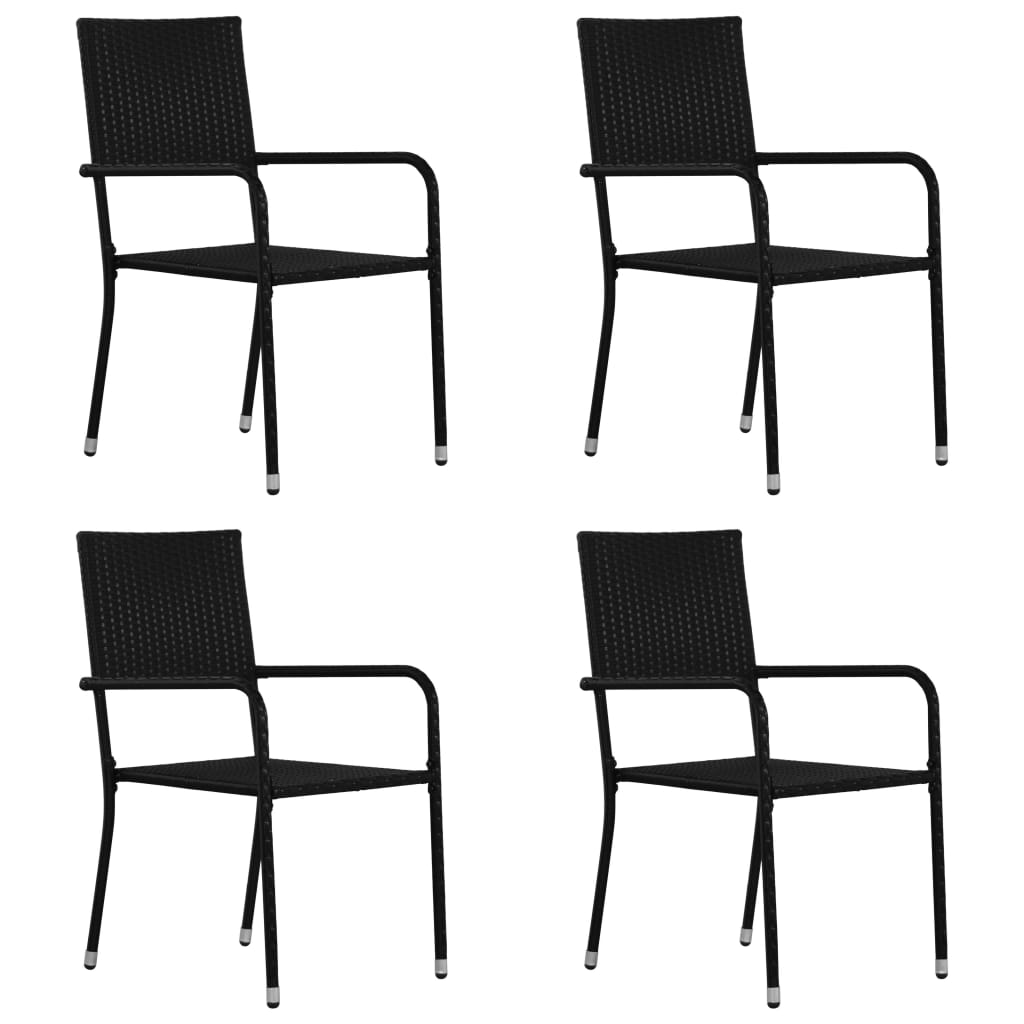 Cadeiras de jantar empilháveis para jardim 4 pcs vime PE preto