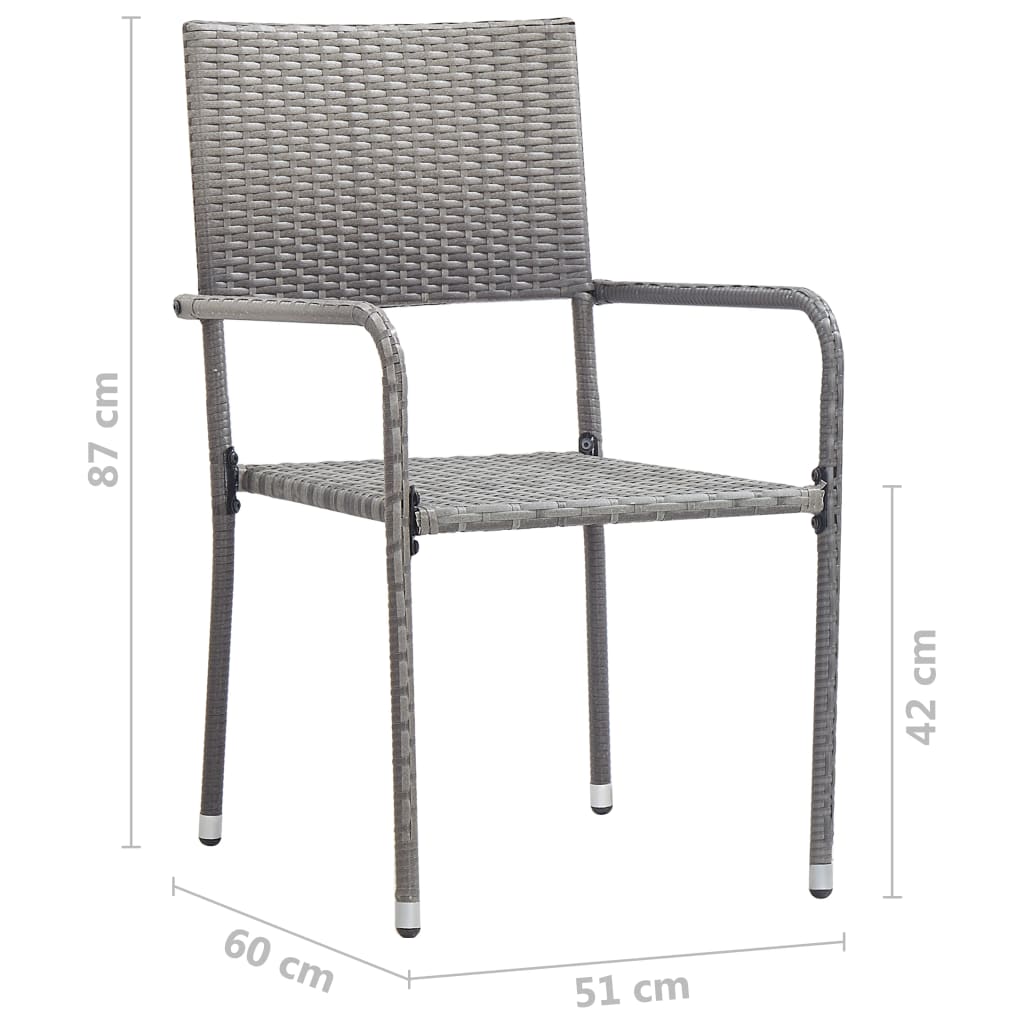 Cadeiras de jantar empilháveis para jardim 6 pcs vime PE cinza