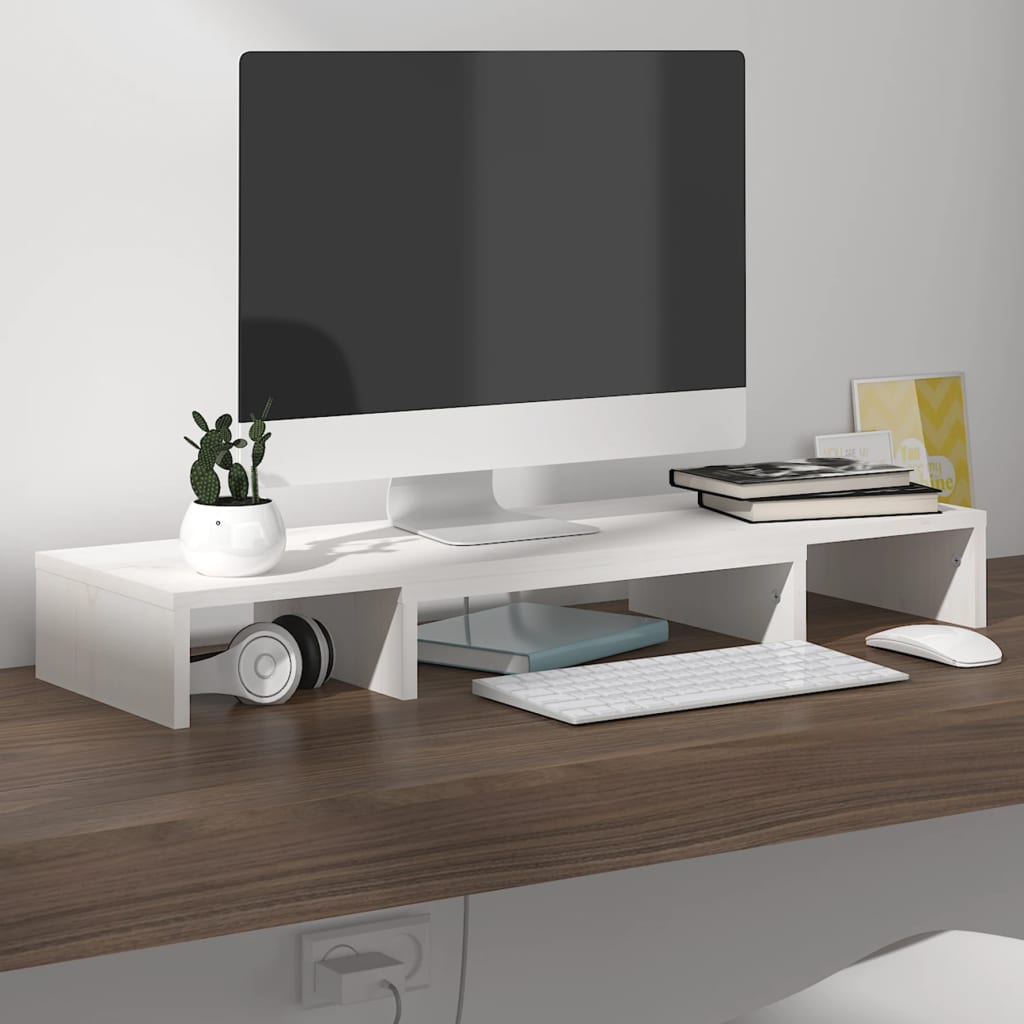 Suporte para monitor 60x24x10,5 cm madeira pinho maciça branco