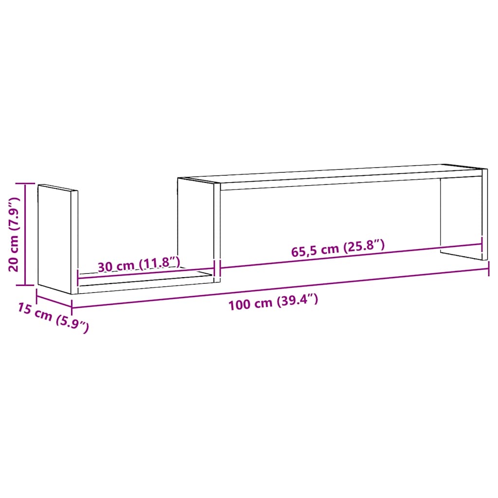Prateleiras parede 2 pcs derivados madeira 100x15x20 cm cinza