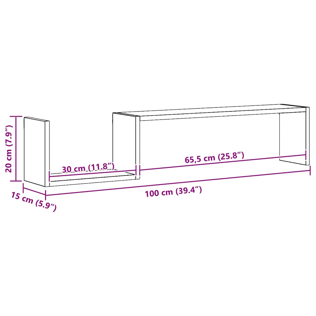 Prateleiras parede 2 pcs derivados madeira 100x15x20 cm cinza