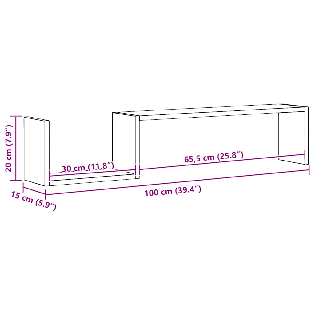 Prateleiras parede 2 pcs derivados madeira 100x15x20 cm cinza