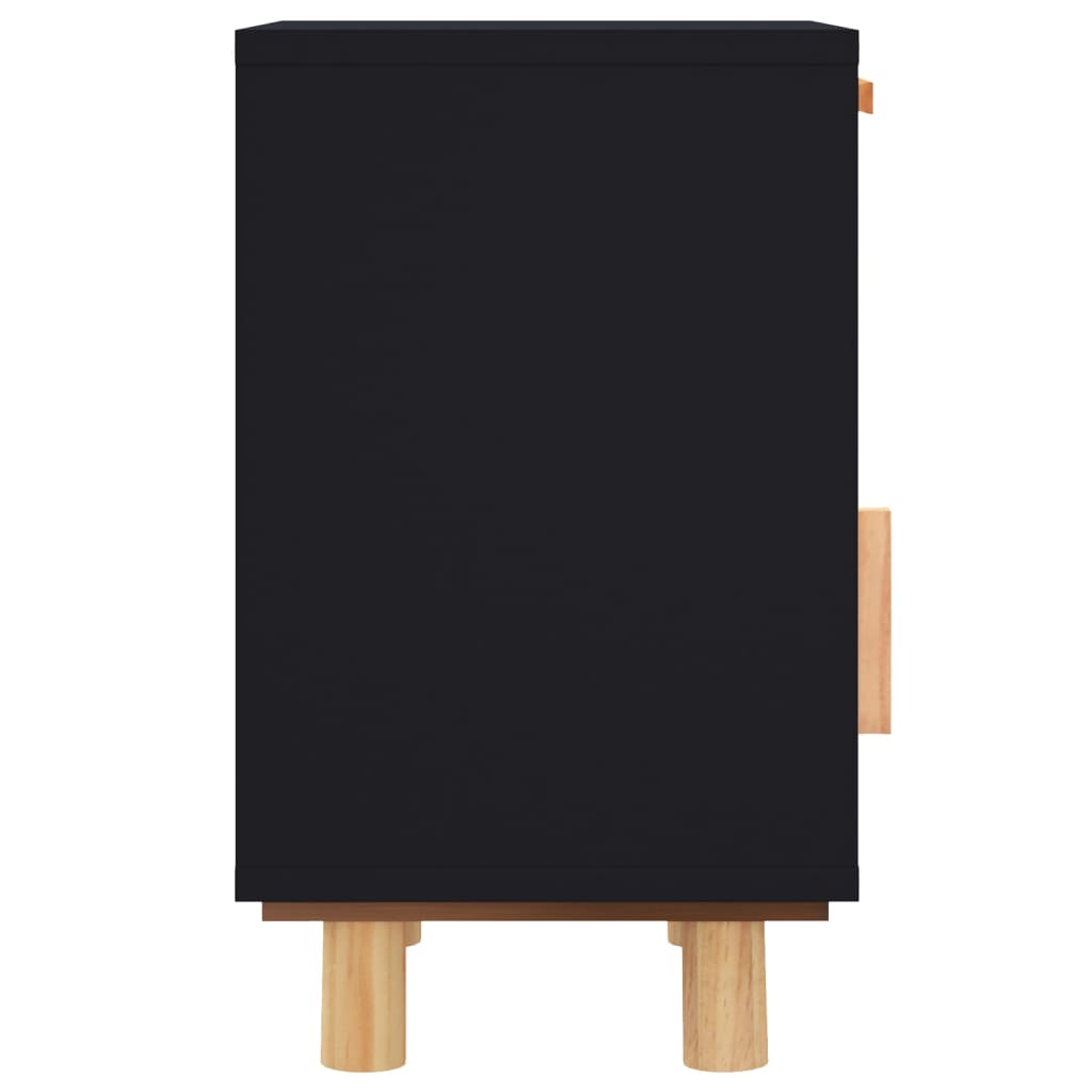 Mesa de cabeceira pinho maciço e vime natural preto